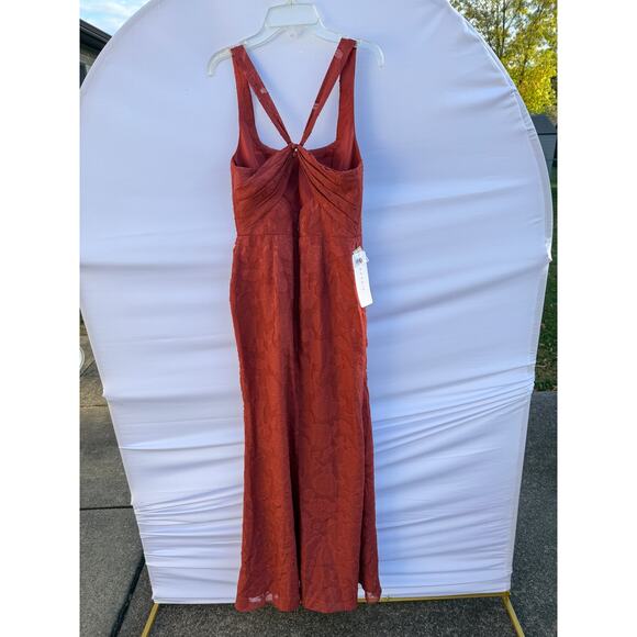 Azazie Mero Terracotta Sheath Pleated Floral Burnout Bridesmaid Formal Dress NWT - Picture 12 of 16